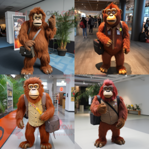 Brown Orangutan mascot costume character dressed with Blazer and Backpacks