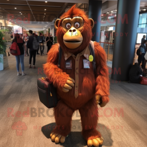 Brown Orangutan mascot costume character dressed with Blazer and Backpacks