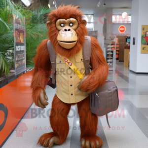 Brown Orangutan mascot costume character dressed with Blazer and Backpacks