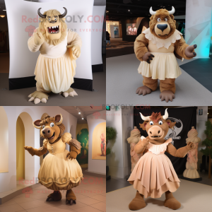 Tan Minotaur maskot kostume...