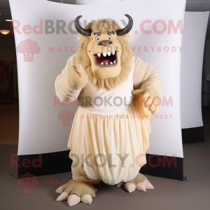 Tan Minotaur mascot costume character dressed with Ball Gown and Foot pads