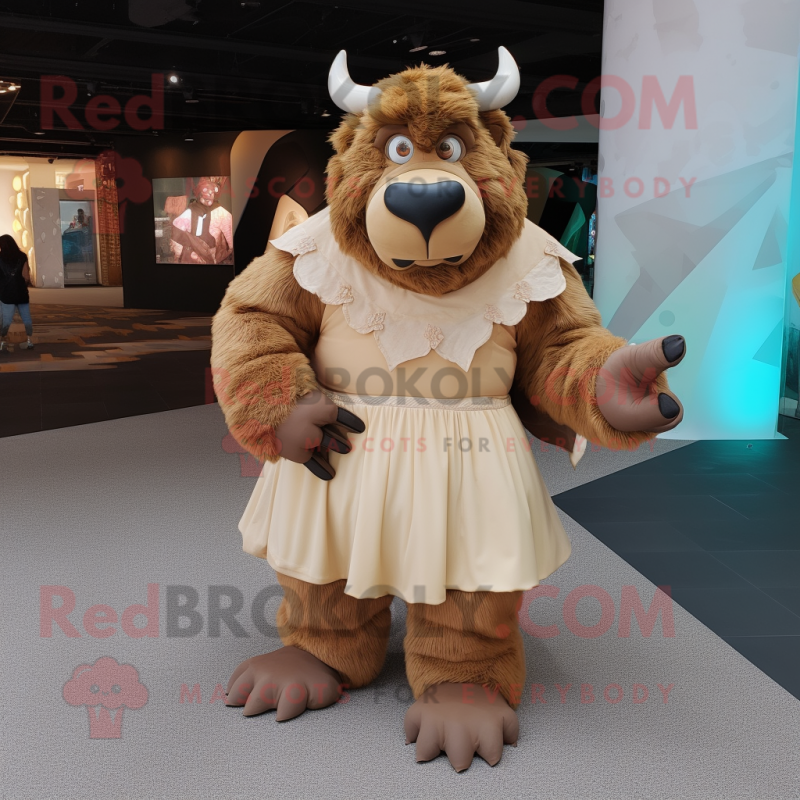 Tan Minotaur mascot costume character dressed with Ball Gown and Foot pads