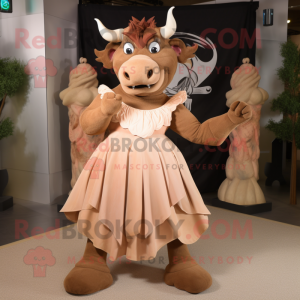 Tan Minotaur mascot costume character dressed with Ball Gown and Foot pads