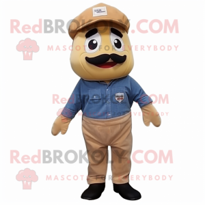 Tan Cherry mascot costume character dressed with Denim Shirt and Berets