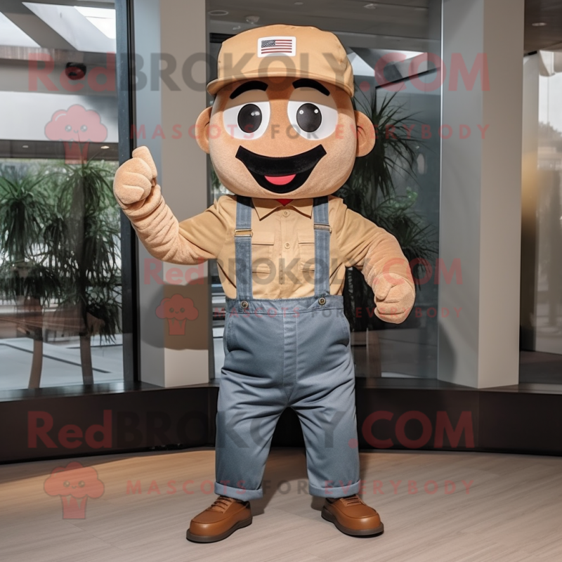 Tan Cherry mascot costume character dressed with Denim Shirt and Berets