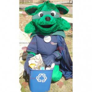 Mascotte de renard vert habillé en costume de super-héros -