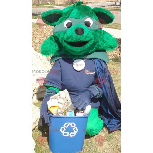 Green fox mascot dressed in superhero costume - Redbrokoly.com
