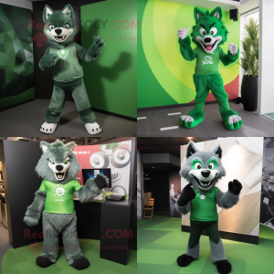 Green say wolf mascot costume character dressed with Leggings and Ties