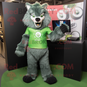 Green say wolf mascot costume character dressed with Leggings and Ties