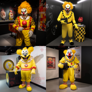 Geel kwaad clown mascotte...