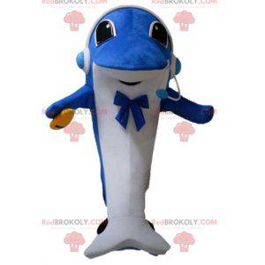 Blue and white dolphin mascot with headphones - Redbrokoly.com