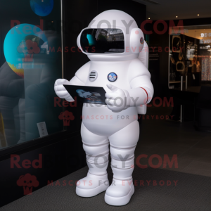 White Astronaut mascot costume character dressed with Swimwear and Reading glasses