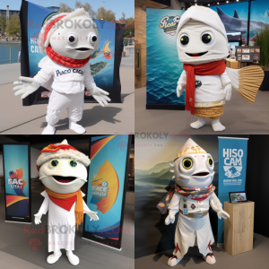 White Fish Tacos mascot costume character dressed with Rash Guard and Scarf clips