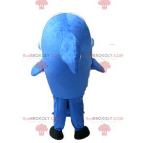 Blue and white dolphin mascot with headphones - Redbrokoly.com