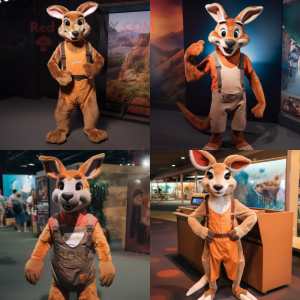 Rust Kangaroo mascot costume character dressed with Tank Top and Suspenders