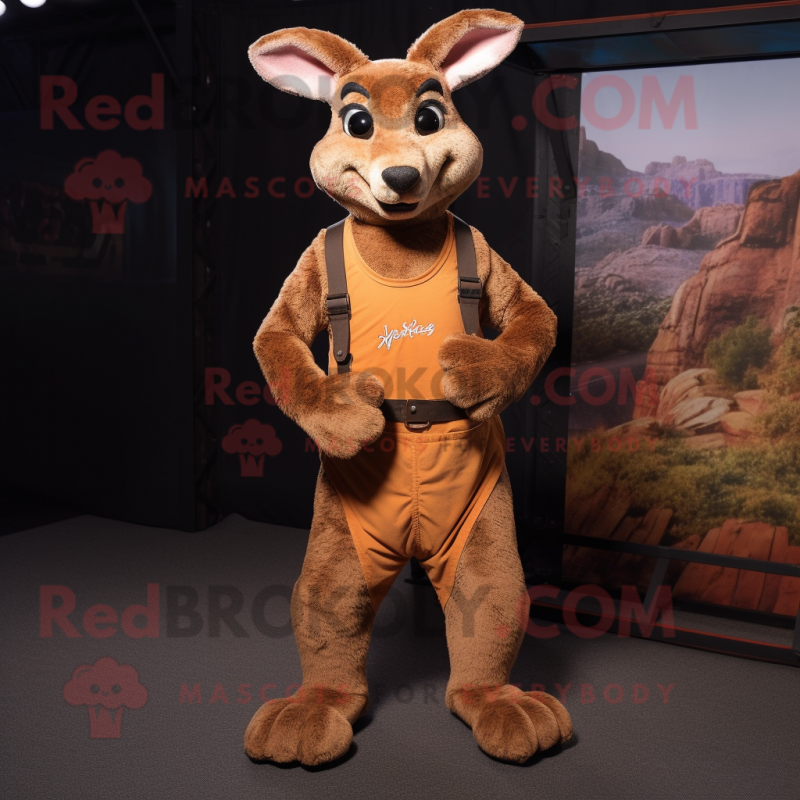 Rust Kangaroo mascot costume character dressed with Tank Top and Suspenders Rust Kangaroo mascot costume character dressed with Tank Top and Suspenders