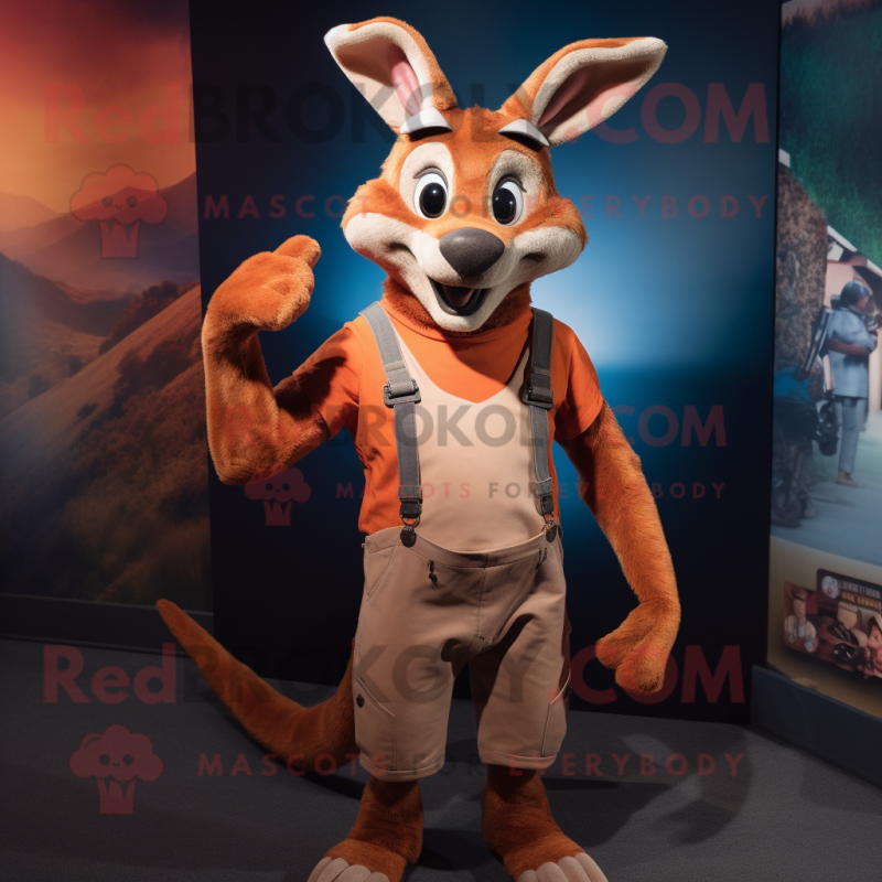 Rust Kangaroo mascot costume character dressed with Tank Top and Suspenders  - Mascot Costumes - Redbrokoly.com Sizes L (175-180CM)