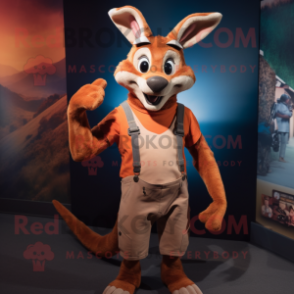 Rust Kangaroo mascot costume character dressed with Tank Top and Suspenders