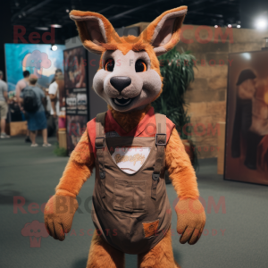 Rust Kangaroo mascot costume character dressed with Tank Top and Suspenders