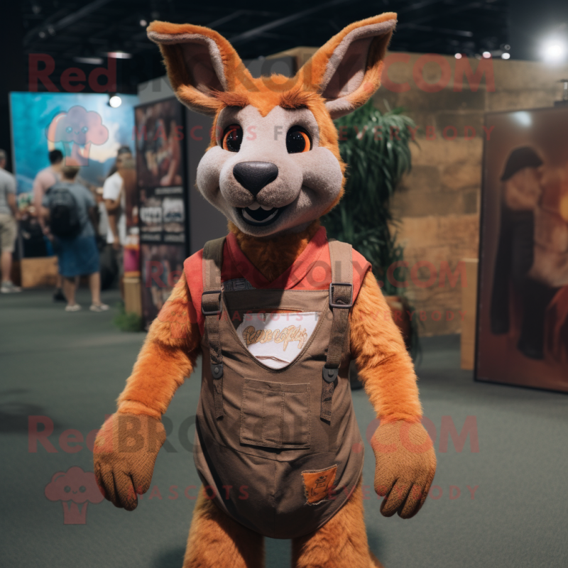 Rust Kangaroo mascot costume character dressed with Tank Top and Suspenders Rust Kangaroo mascot costume character dressed with Tank Top and Suspenders