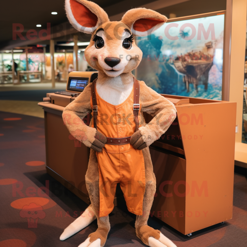 Rust Kangaroo mascot costume character dressed with Tank Top and Suspenders