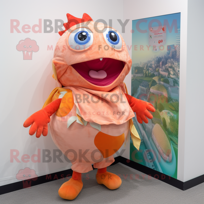 Peach Piranha mascot costume character dressed with Playsuit and Scarves Peach Piranha mascot costume character dressed with Playsuit and Scarves