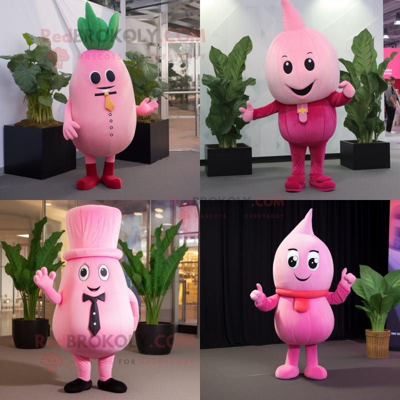 Pink Turnip mascot costume character dressed with Suit Pants and Mittens Pink Turnip mascot costume character dressed with Suit Pants and Mittens