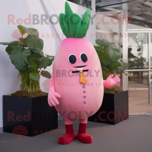 Pink Turnip mascot costume character dressed with Suit Pants and Mittens