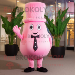 Pink Turnip mascot costume character dressed with Suit Pants and Mittens