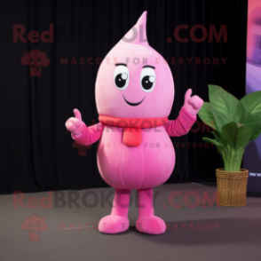 Pink Turnip mascot costume character dressed with Suit Pants and Mittens