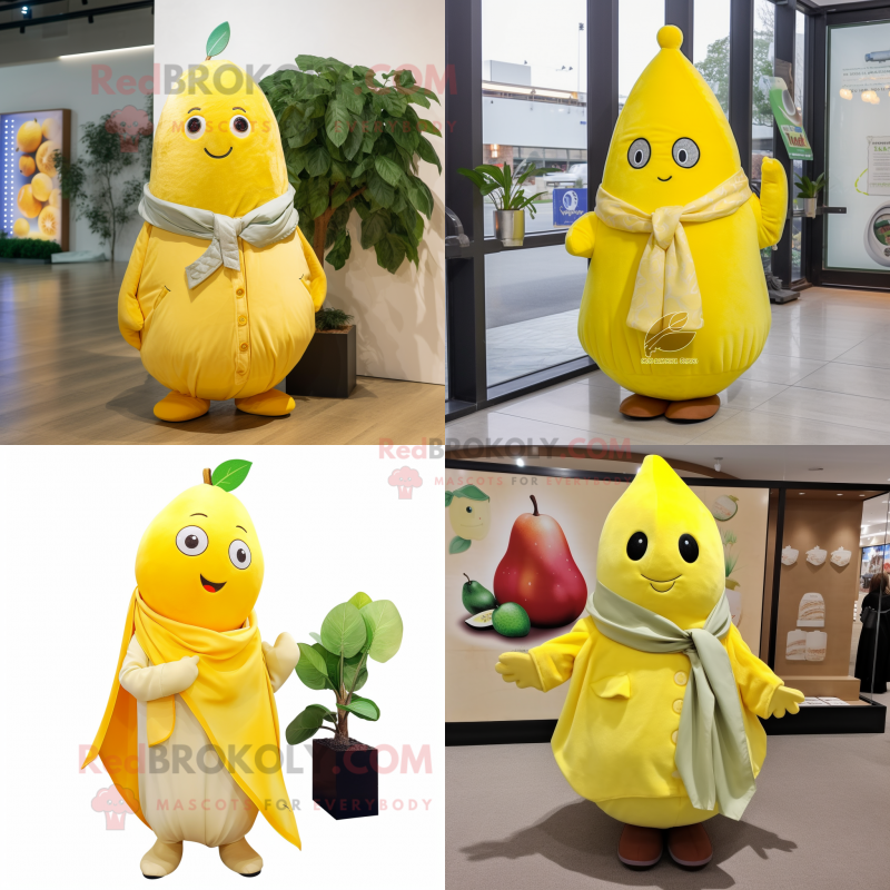 Lemon Yellow Pear mascot costume character dressed with Coat and Scarf clips Lemon Yellow Pear mascot costume character dressed with Coat and Scarf clips