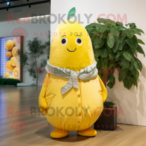 Lemon Yellow Pear mascot costume character dressed with Coat and Scarf clips