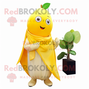 Lemon Yellow Pear mascot costume character dressed with Coat and Scarf clips