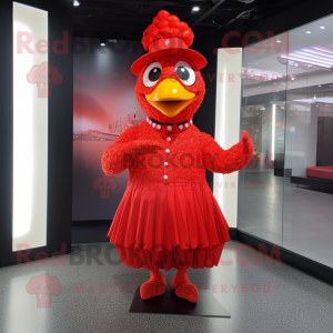 Red Fried Chicken mascot costume character dressed with Ball Gown and Hat pins