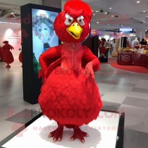 Red Fried Chicken mascot costume character dressed with Ball Gown and Hat pins