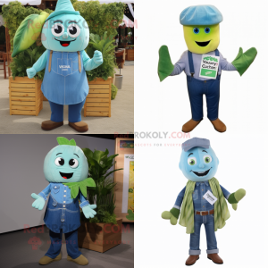 Cyan Zucchini mascot costume character dressed with Chambray Shirt and Pocket squares