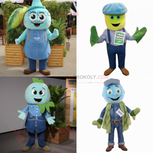 Cyan Zucchini maskot kostym...