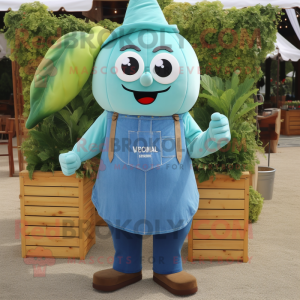 Cyan Zucchini mascot costume character dressed with Chambray Shirt and Pocket squares