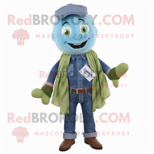 Cyan Zucchini mascot costume character dressed with Chambray Shirt and Pocket squares