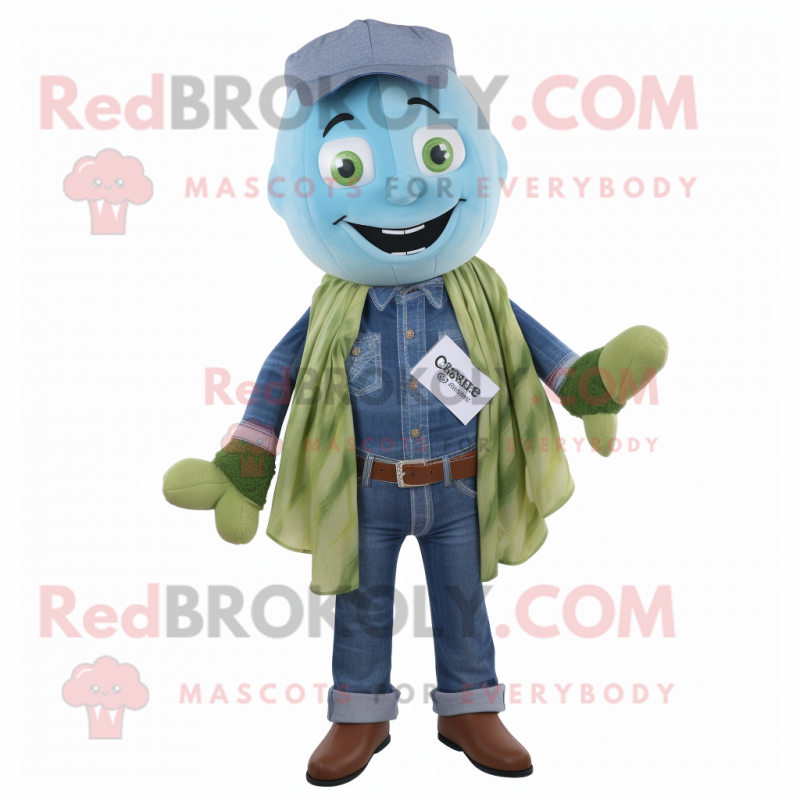 Cyan Zucchini mascot costume character dressed with Chambray Shirt and Pocket squares
