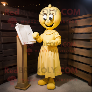 Yellow Love letter mascot costume character dressed with Dress and Necklaces