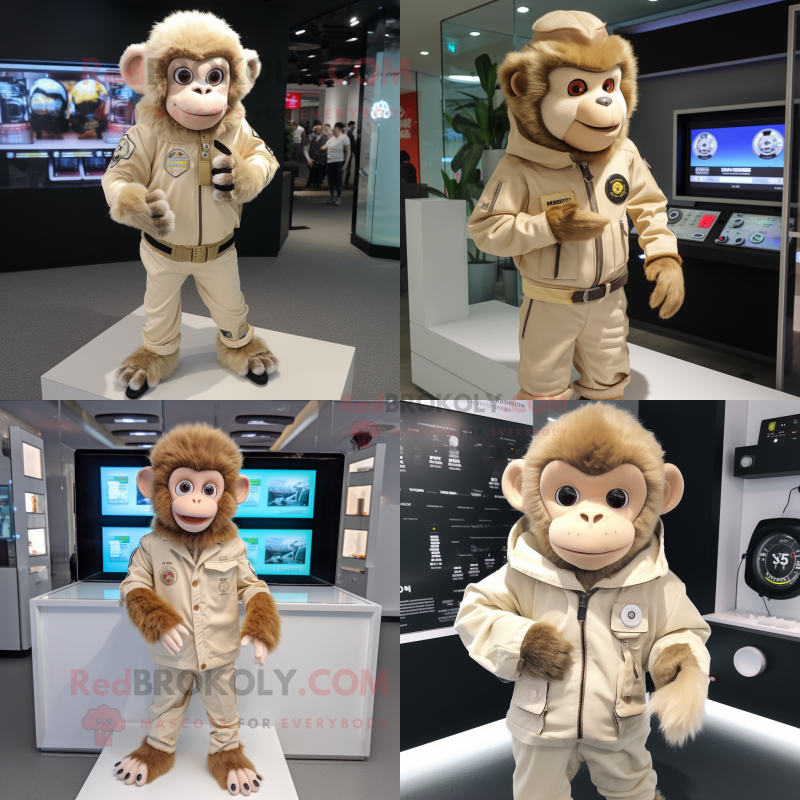 Beige Monkey mascot costume character dressed with Jacket and Digital watches