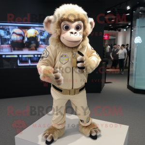 Beige Monkey mascot costume character dressed with Jacket and Digital watches