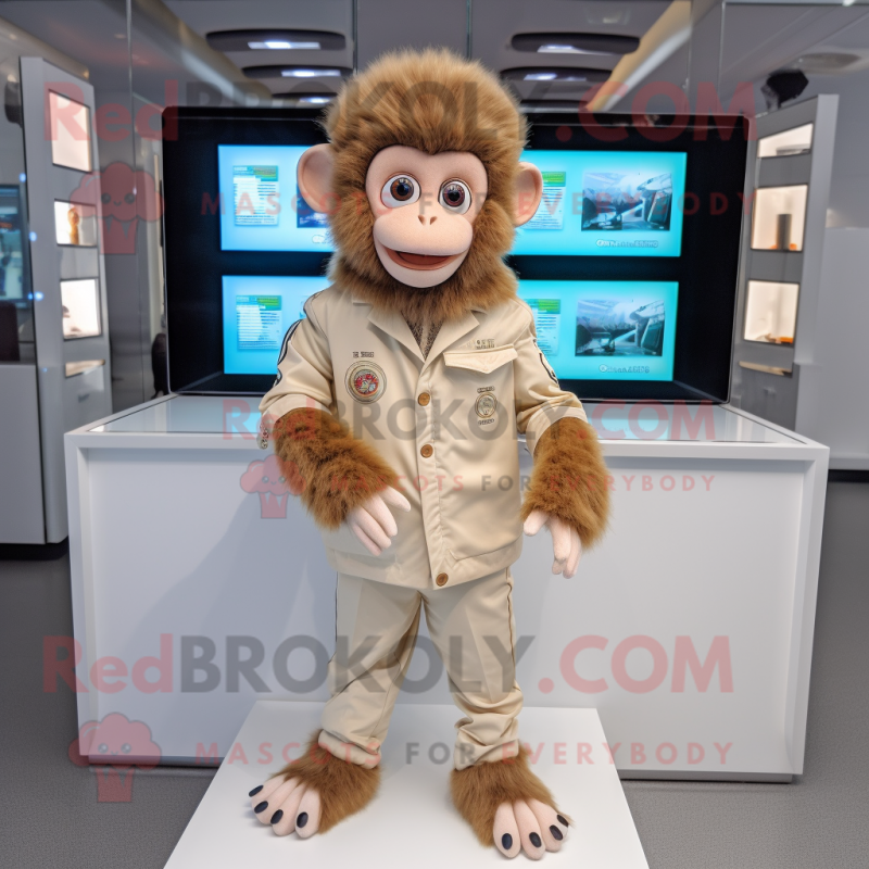 Beige Monkey mascot costume character dressed with Jacket and Digital watches