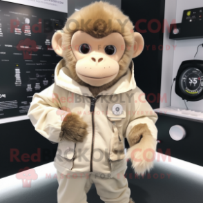 Beige Monkey mascot costume character dressed with Jacket and Digital watches