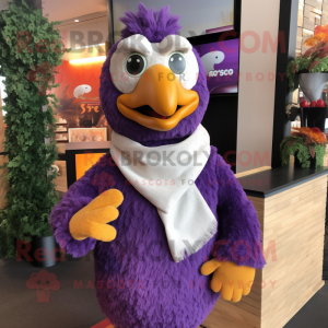 Purple Chicken Parmesan mascot costume character dressed with Tank Top and Scarves