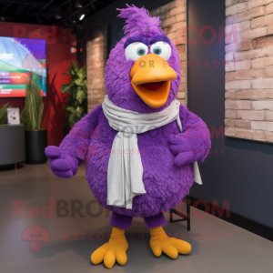 Purple Chicken Parmesan mascot costume character dressed with Tank Top and Scarves