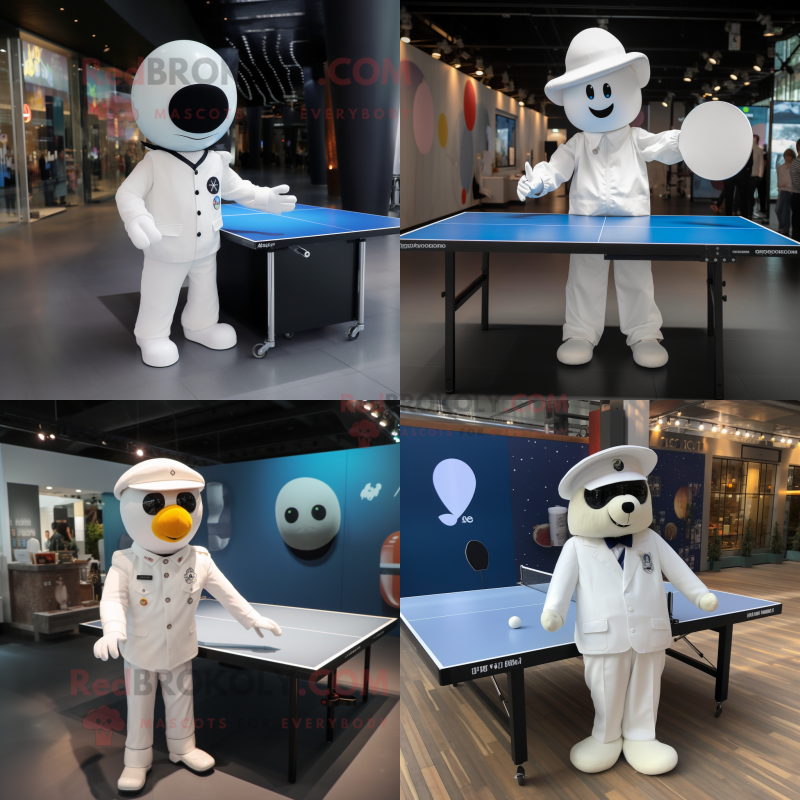 White Ping pong table mascot costume character dressed with Suit and Berets