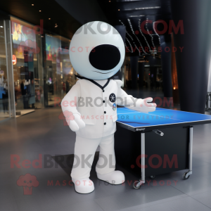 White Ping pong table mascot costume character dressed with Suit and Berets