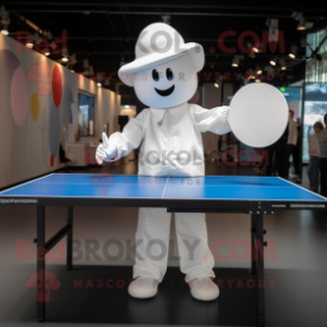White Ping pong table mascot costume character dressed with Suit and Berets